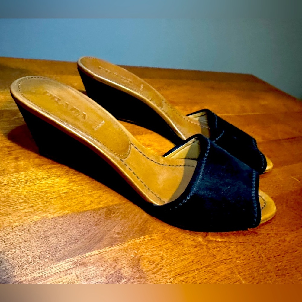 Vintage Black Suede Prada Mules